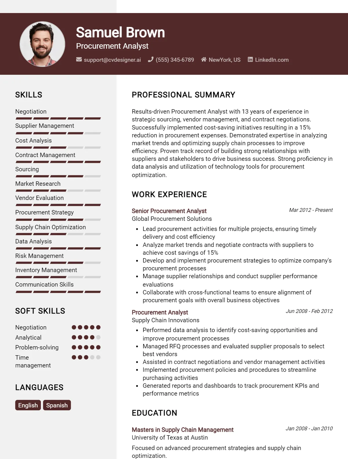 Procurement Analyst CV Example