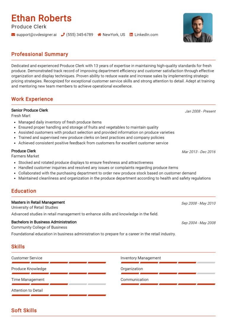 Produce Clerk Resume Example for 2025: Best Formatting Tips