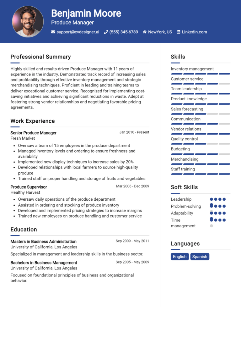 Produce Manager Resume Example for 2025: Ultimate Guide