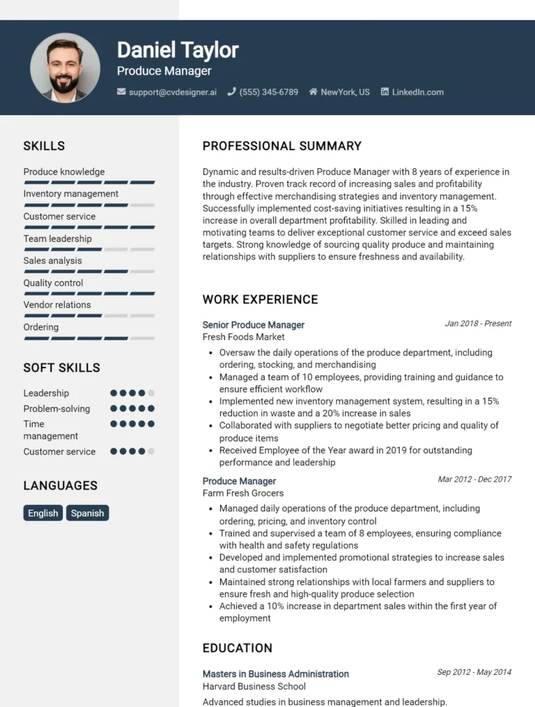 Produce Manager CV Example For 2025: How to Create a Professional CV