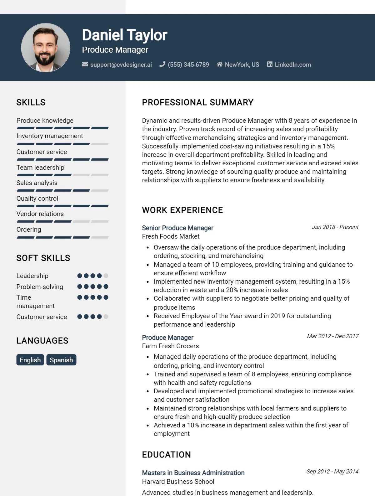 Produce Manager CV Example