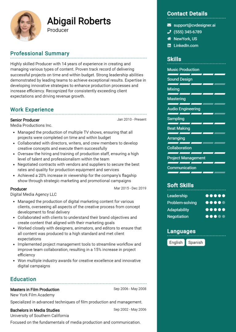 Producer Resume Example for 2025: Top Templates