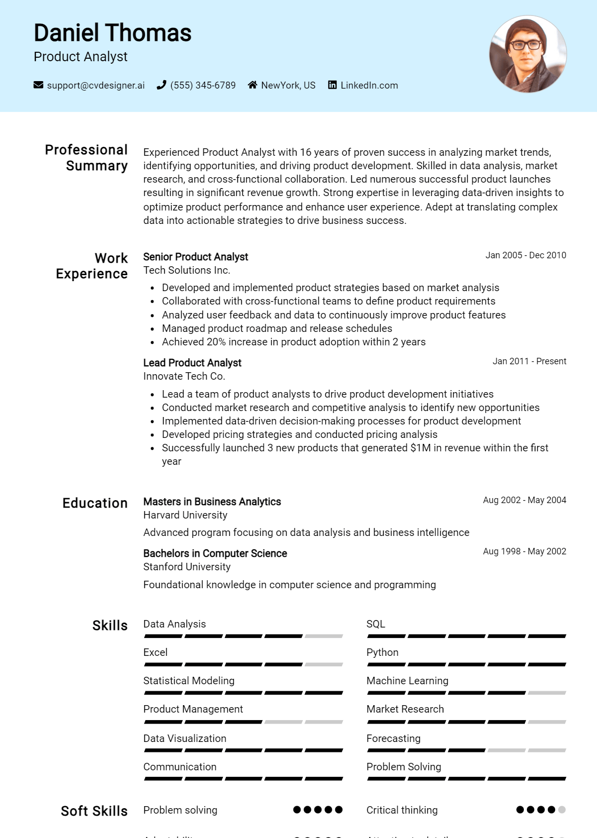 Product Analyst Resume Example