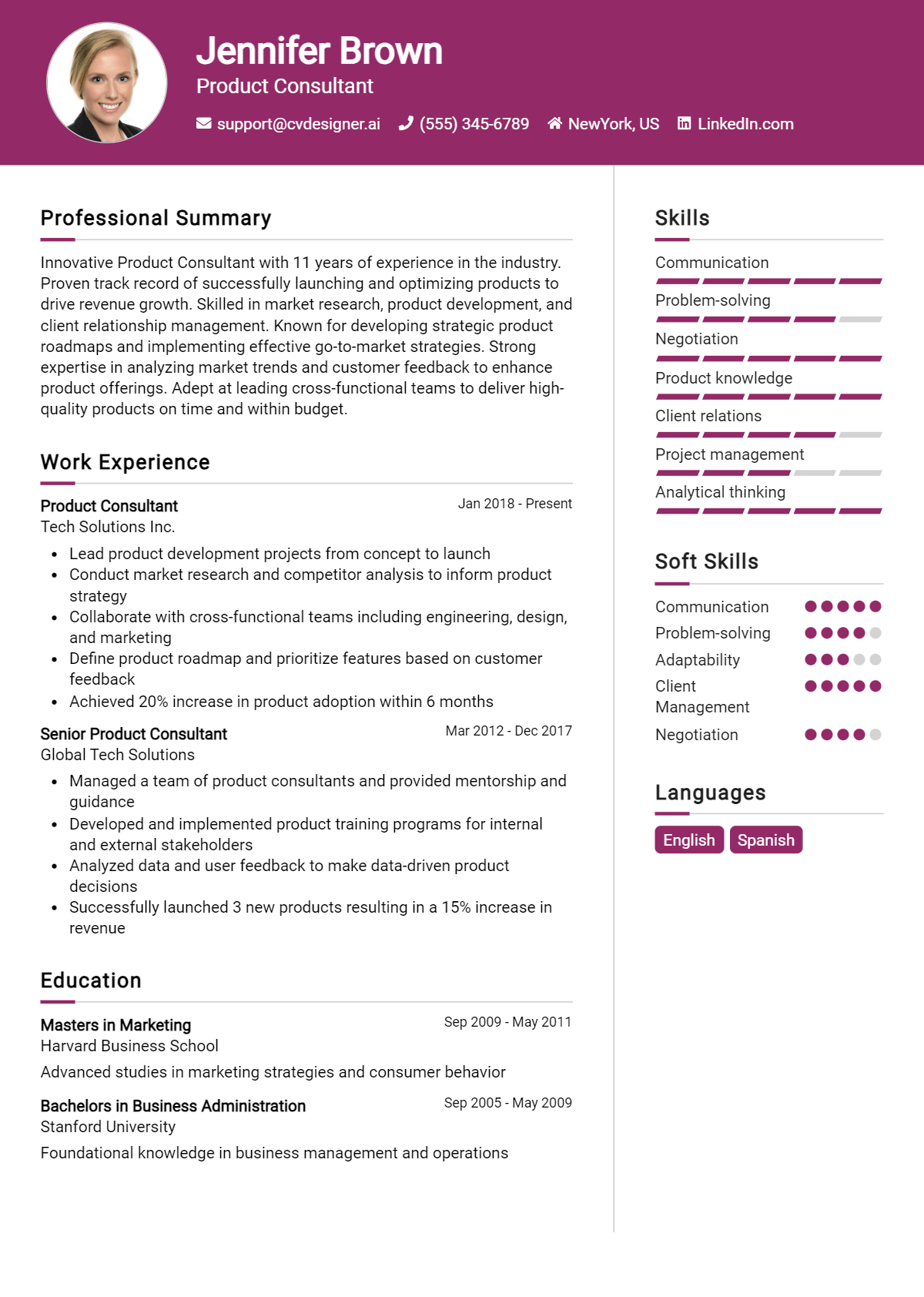 Product Consultant Resume Example