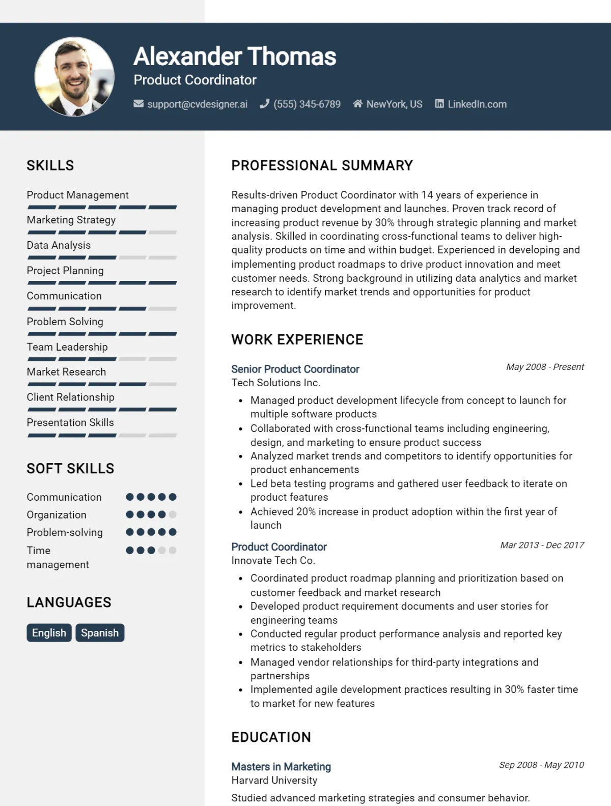 Product Coordinator CV Example