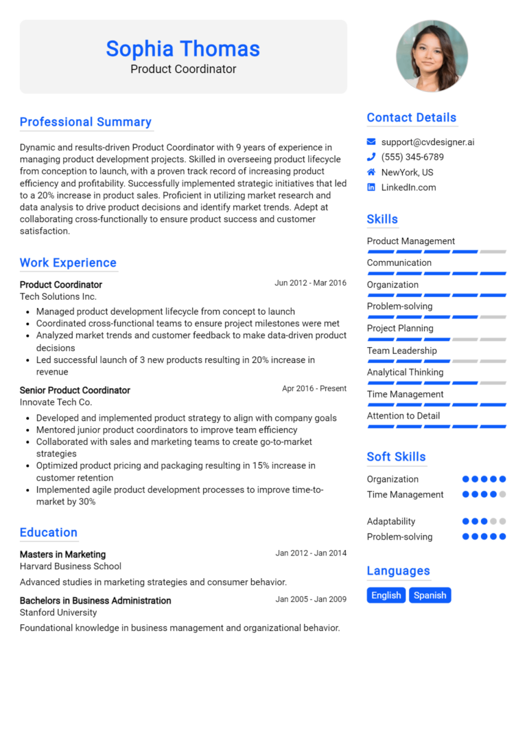 Product Coordinator Resume Example for 2025: Tips to Stand Out