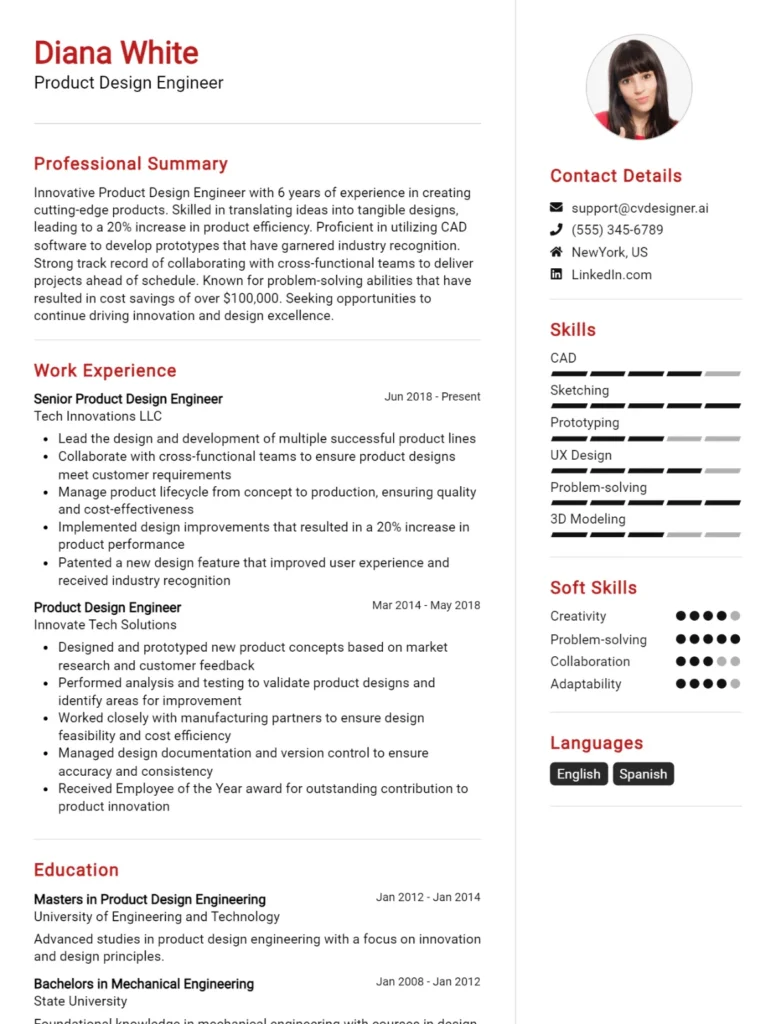 Product Design Engineer CV Example