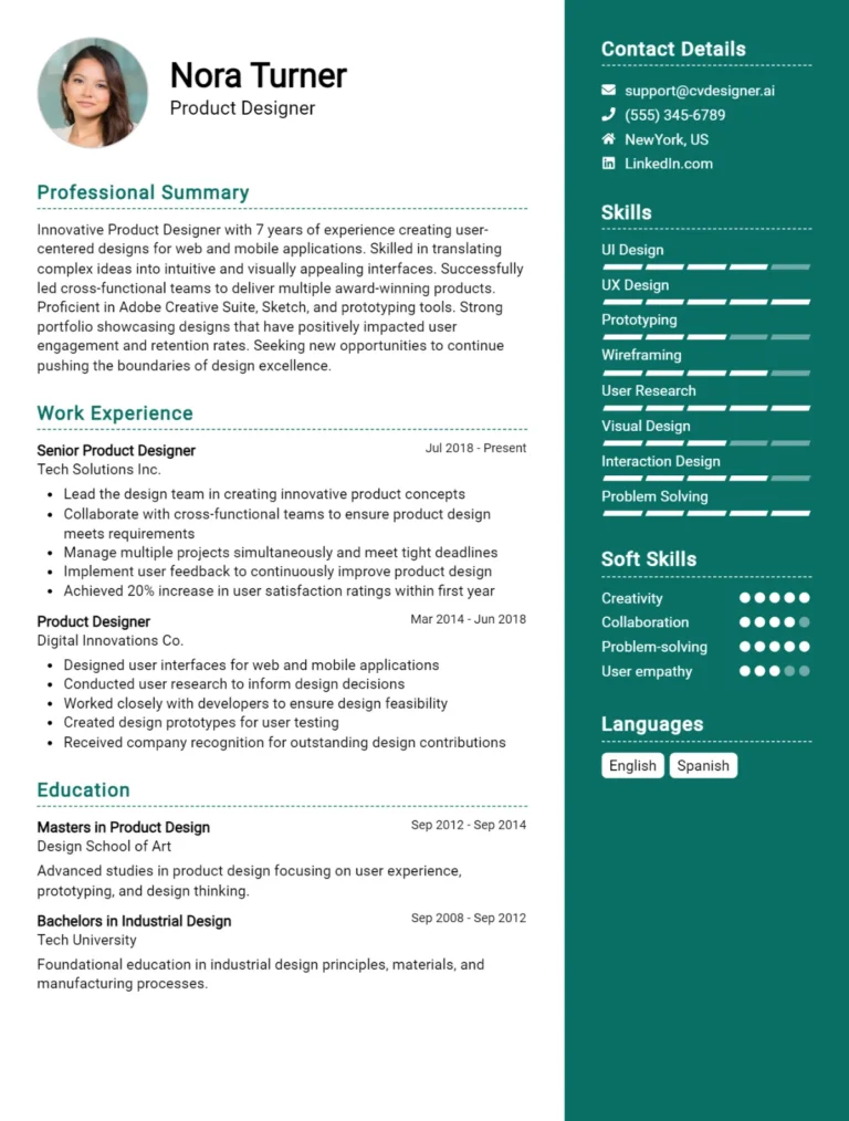 Product Designer CV Example For 2025: Best Tips & Templates