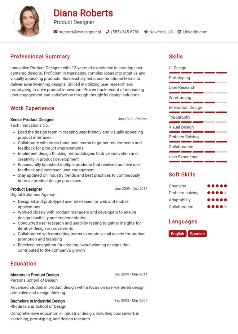 Product Designer Resume Example for 2025: Best Writing Guide