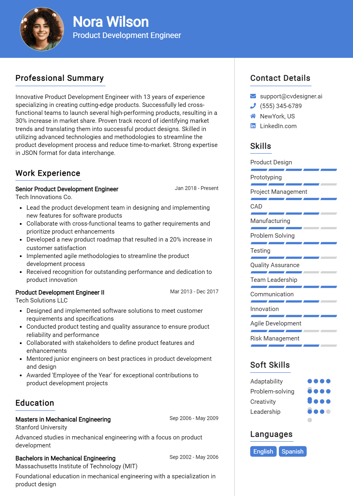 Product Development Engineer Resume Example