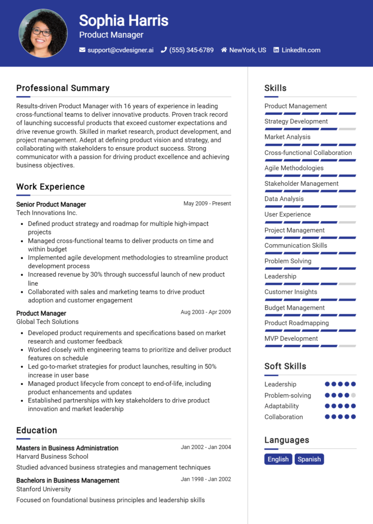 Product Manager Resume Example for 2025: Top Templates
