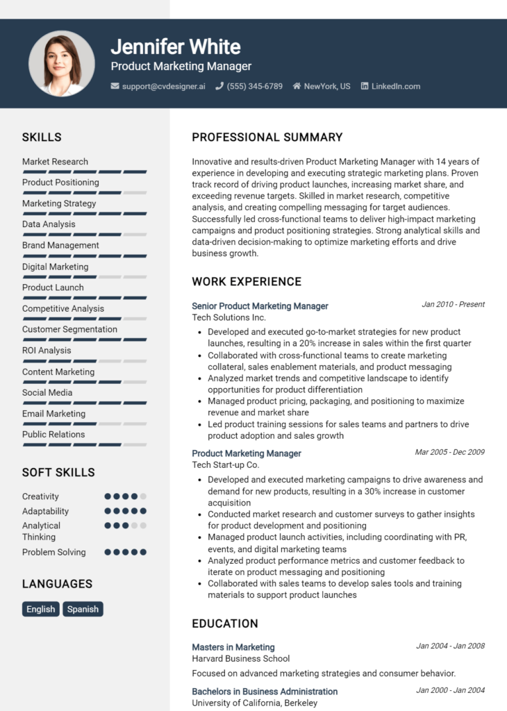 Product Marketing Manager Resume Example