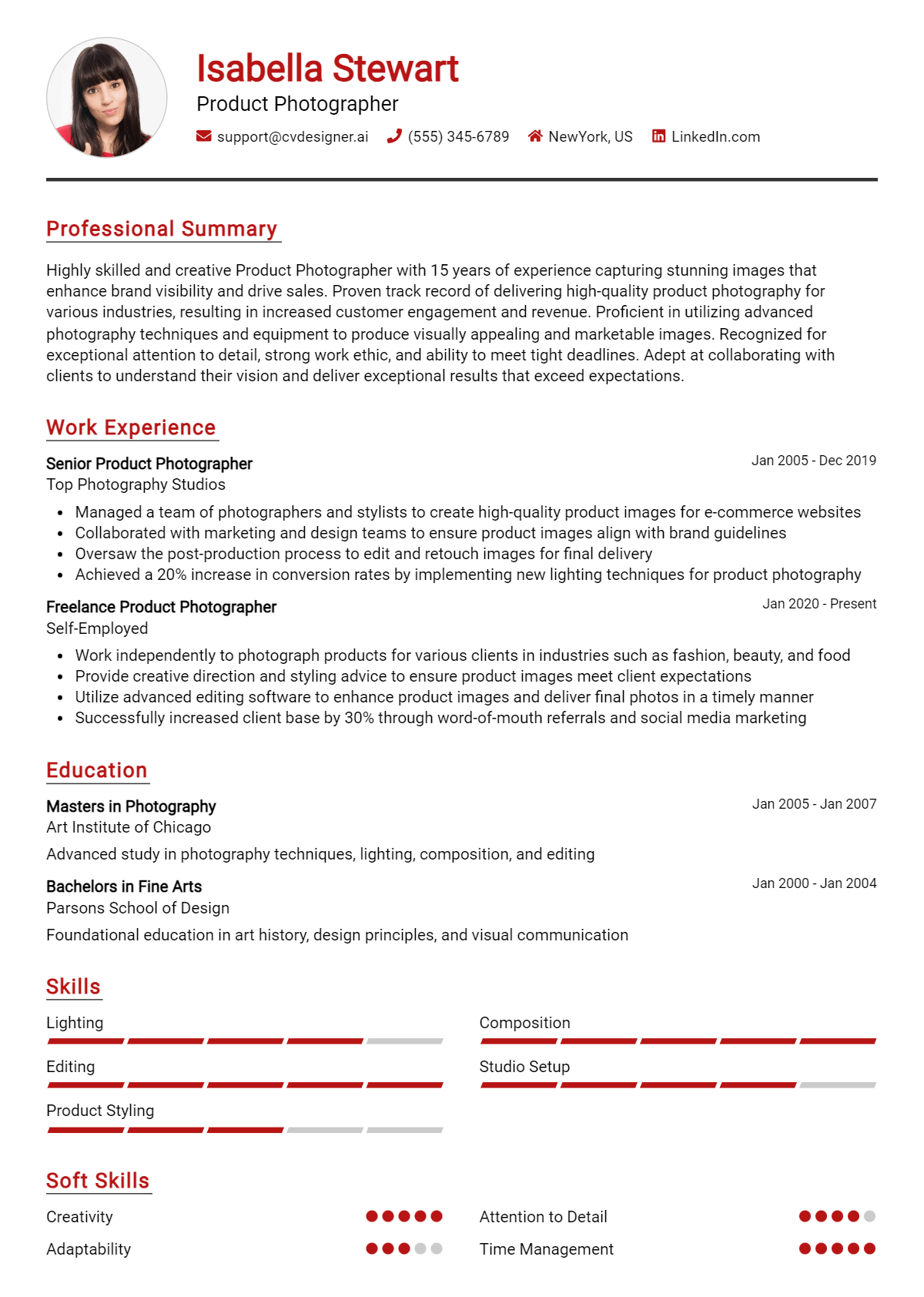 Product Photographer Resume Example