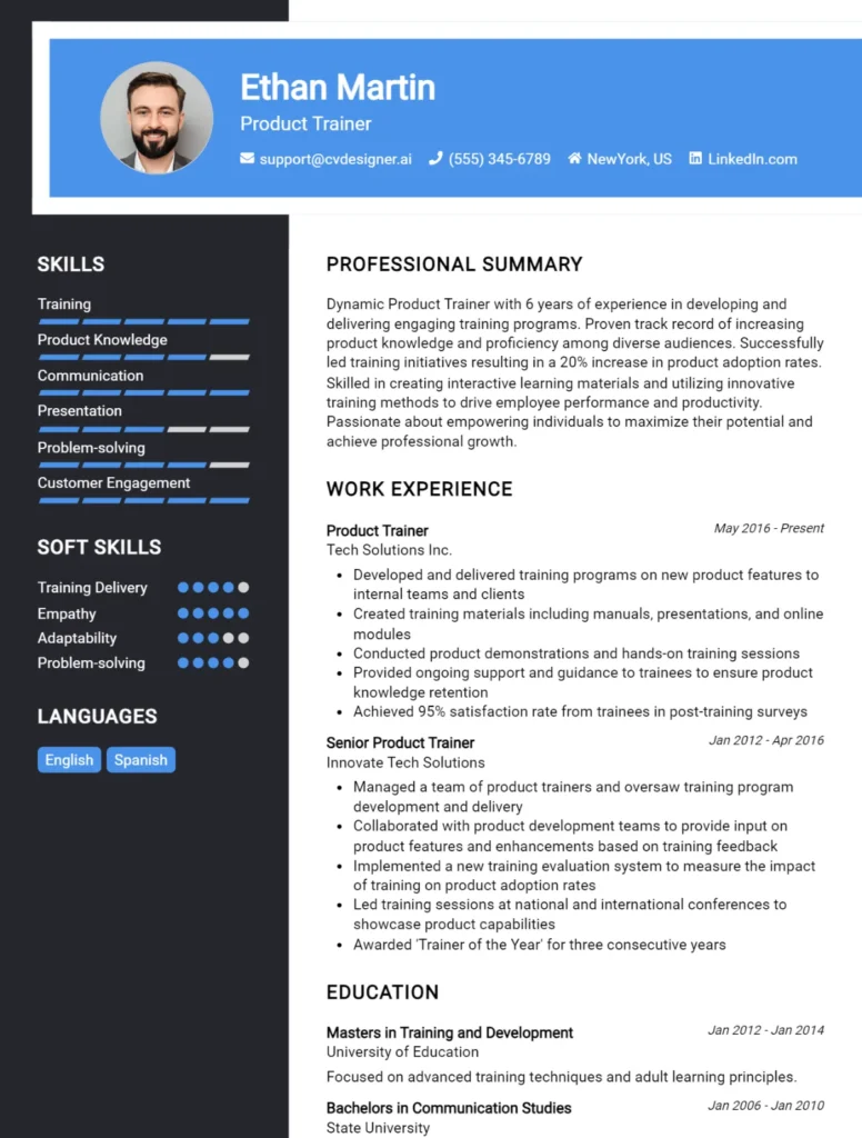 Product Trainer CV Example
