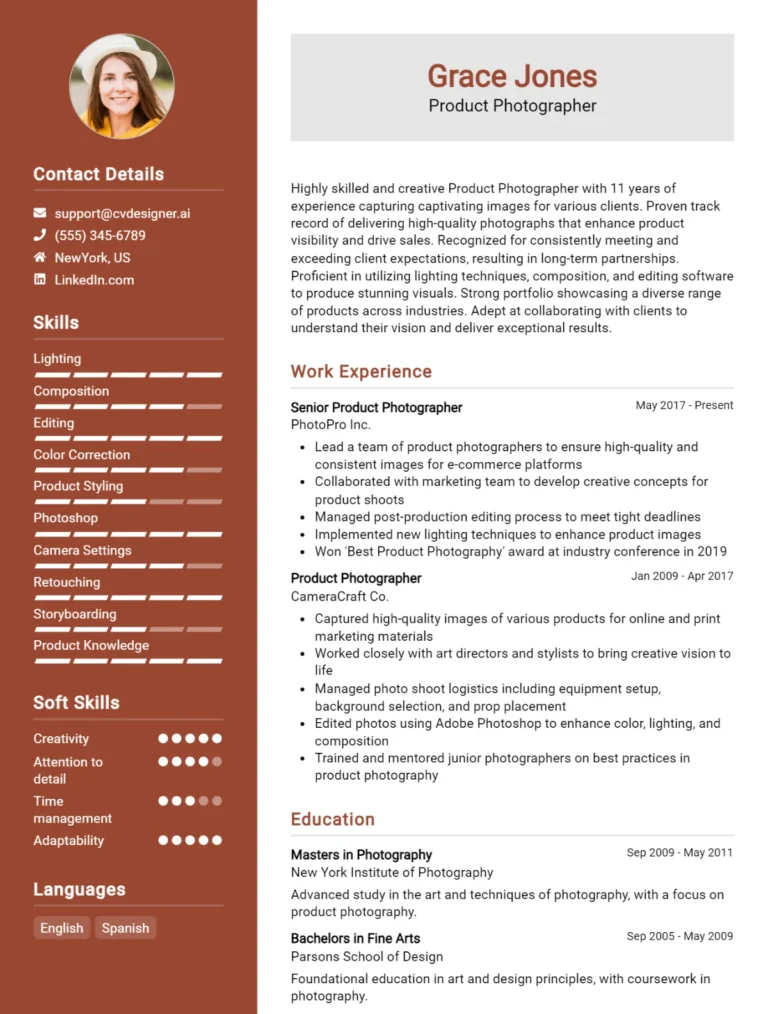 Product Photographer CV Example For 2025: Proven Tips & Templates