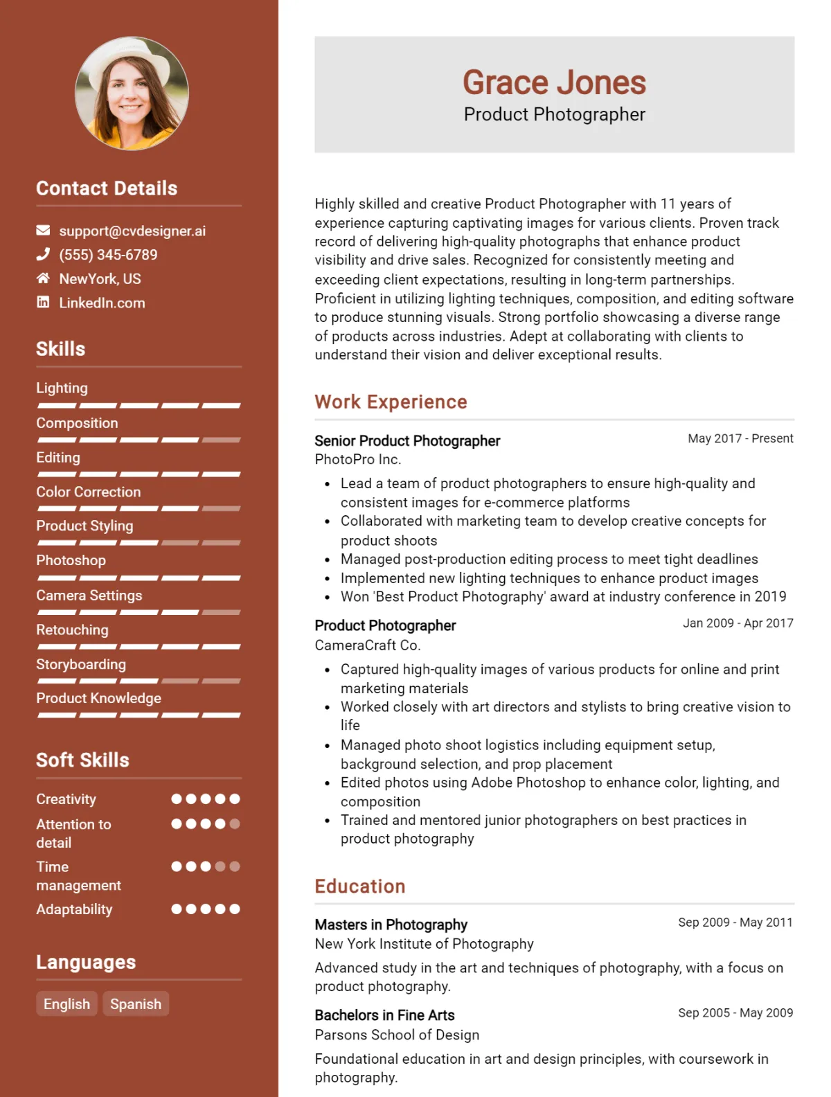 Product Photographer CV Example