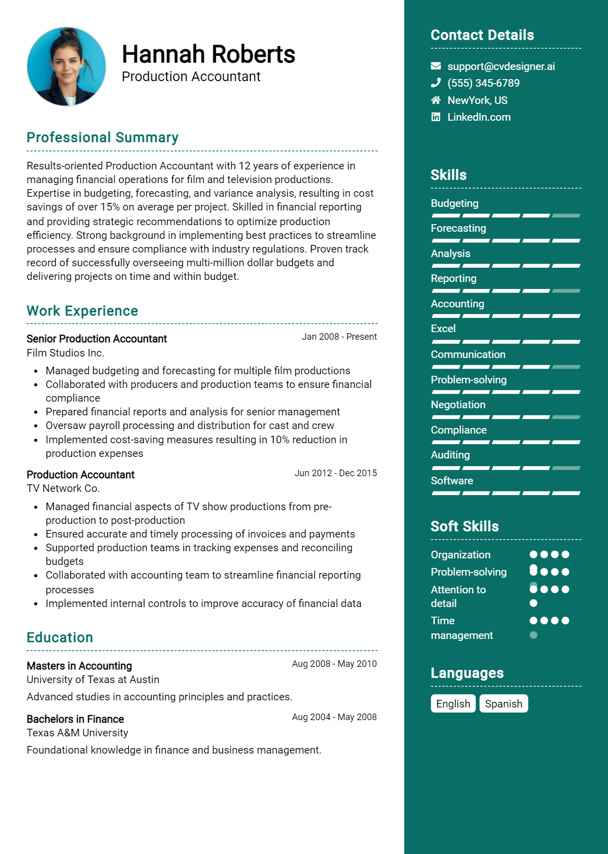 Production Accountant Resume Example