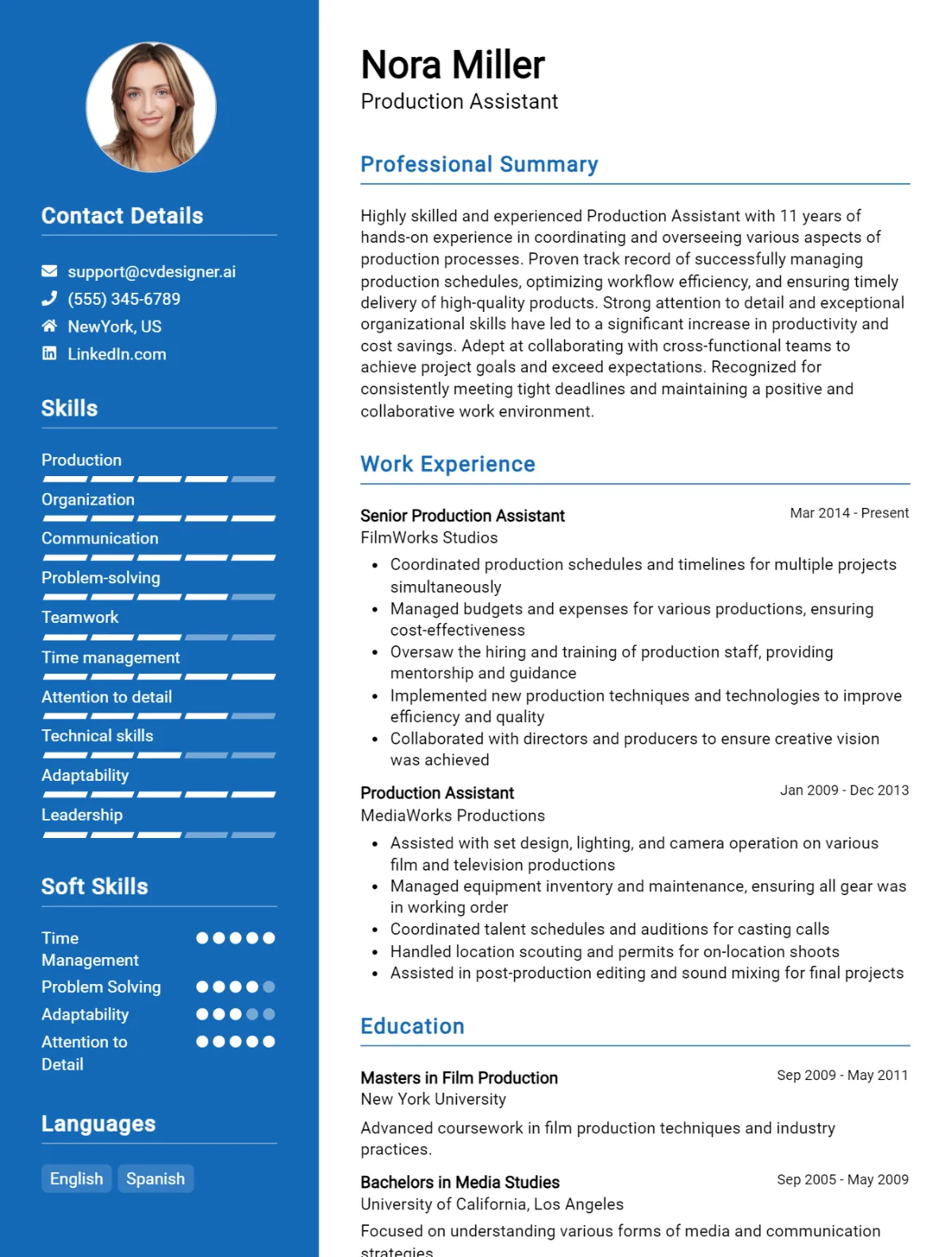Production Assistant CV Example