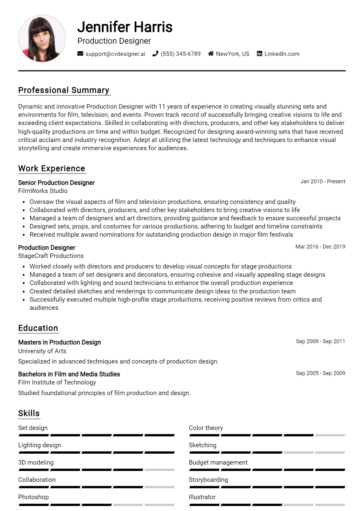 Production Designer Resume Example