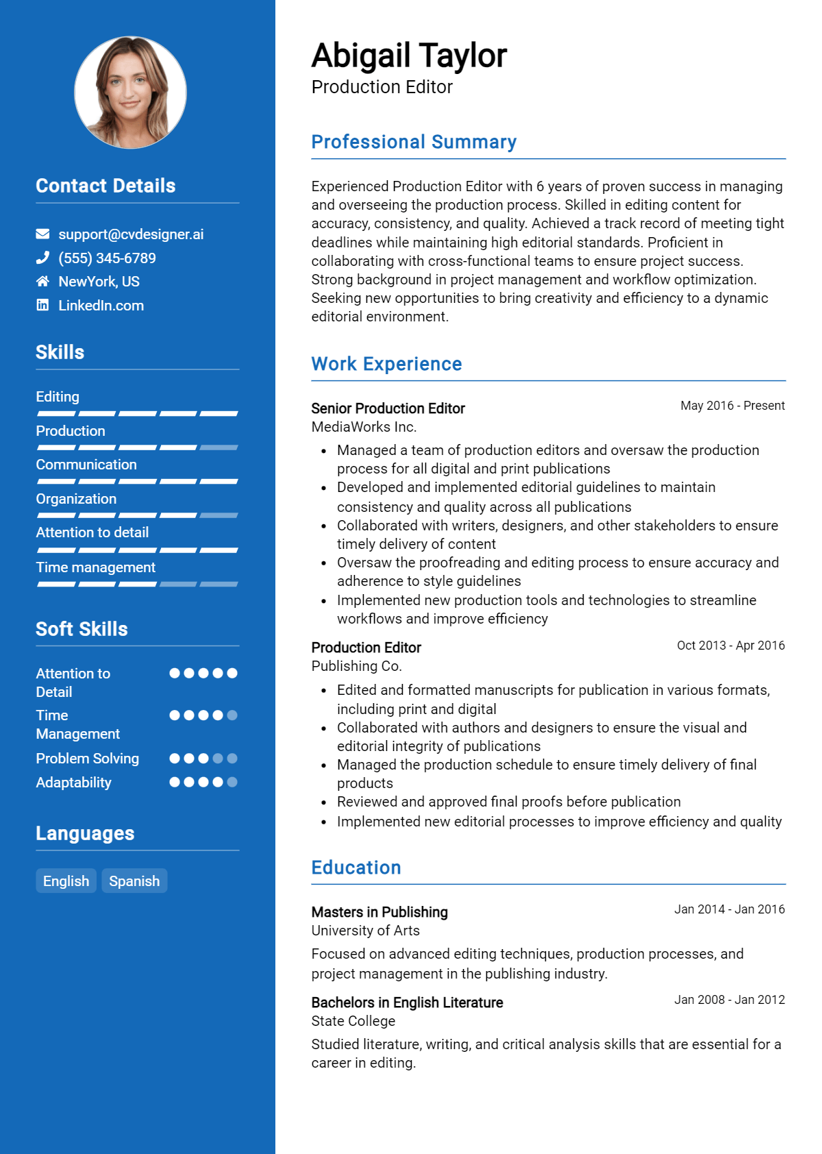 Production Editor Resume Example