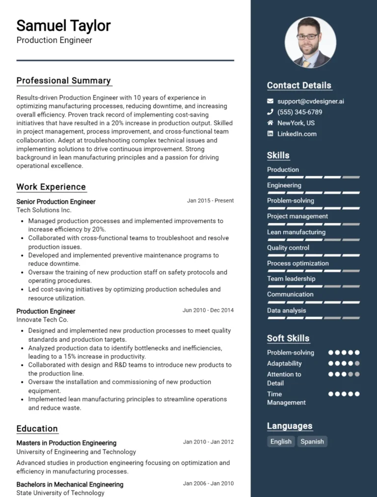 Production Engineer CV Example For 2025: Top Tips & Samples