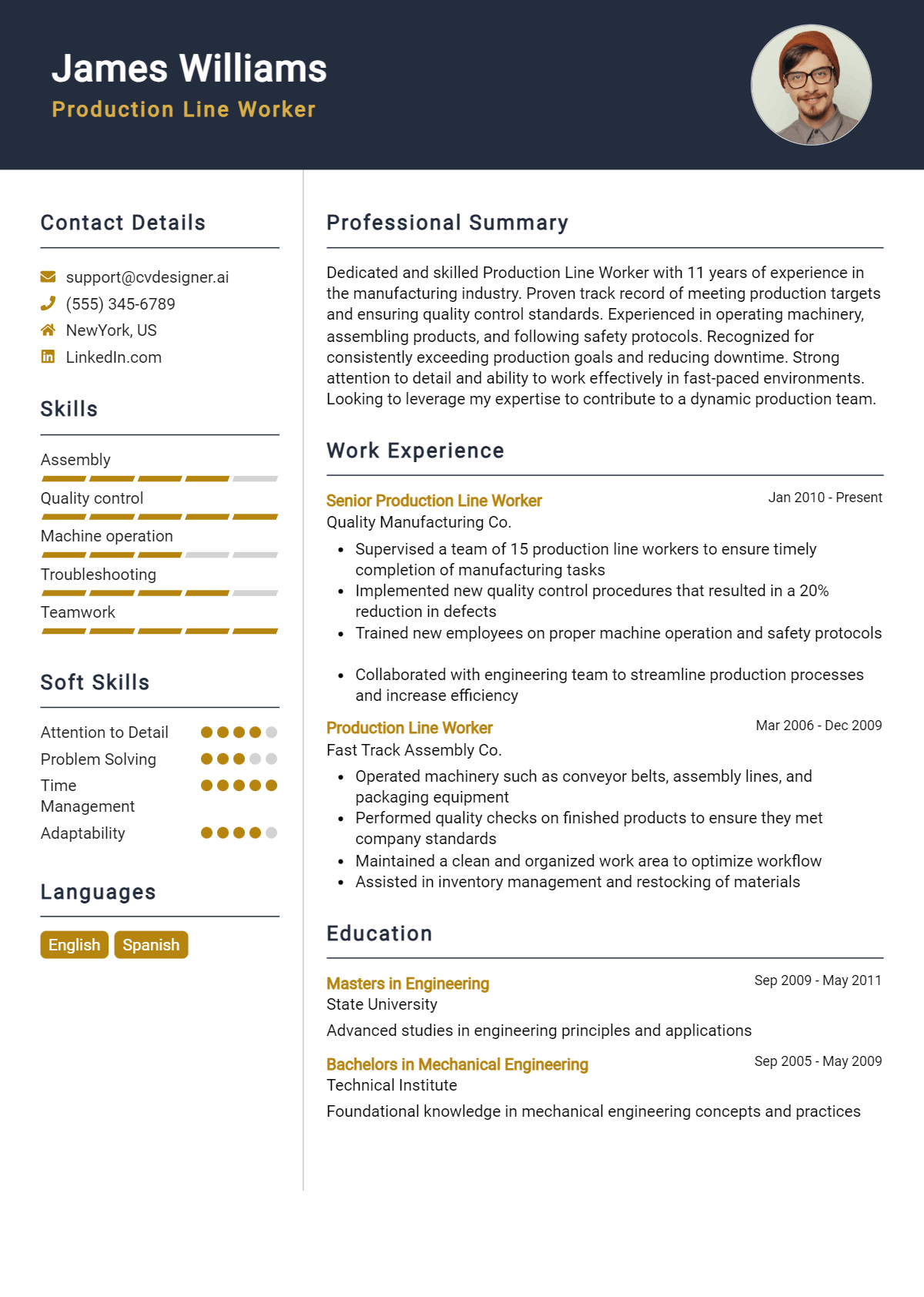 Production Line Worker Resume Example