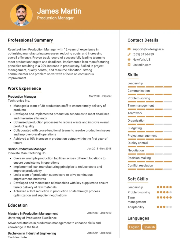 12 Production Manager CV Examples And Free Templates For 2025