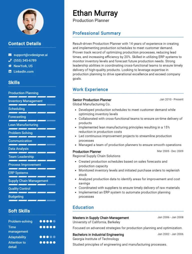 Production Planner CV Example For 2025: Best Formatting Tips