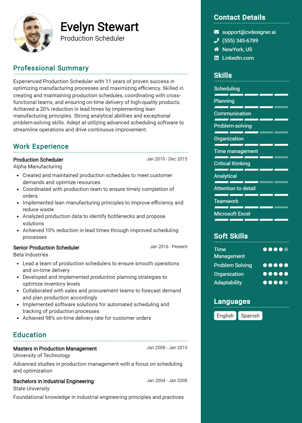 Production Scheduler Resume Example