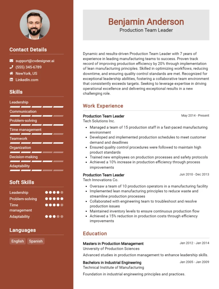 Production Team Leader CV Example For 2025: Best Writing Guide