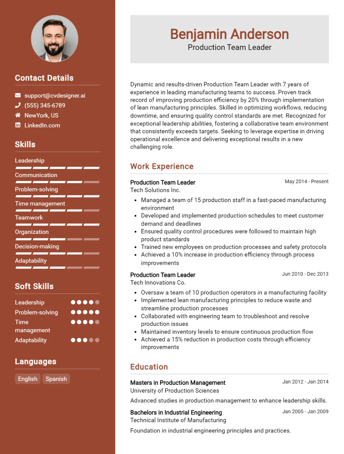 Production Team Leader CV Example