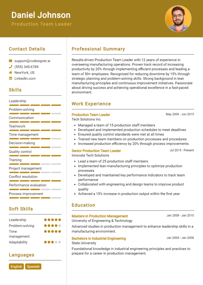 10 Production Team Leader Resume Examples for 2025: Free Samples