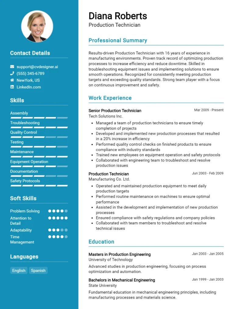 Production Technician CV Example For 2025: Top Tips & Samples