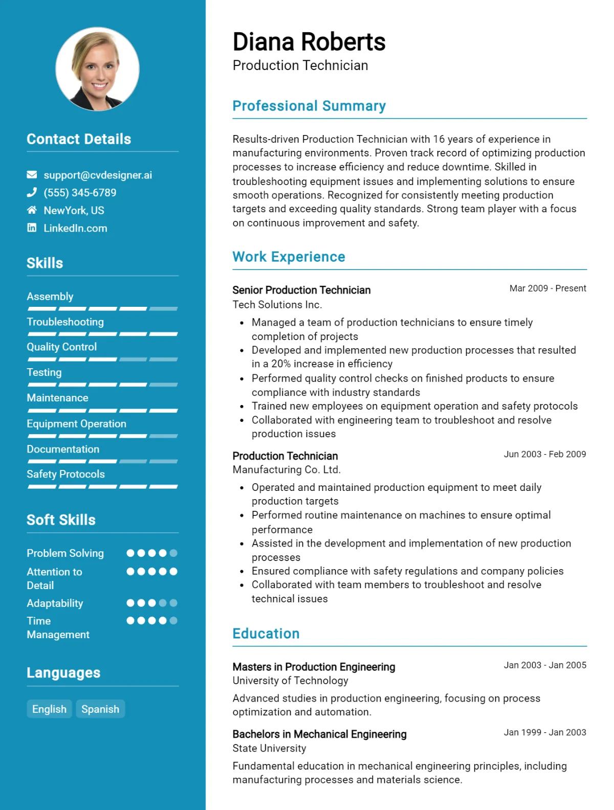 Production Technician CV Example