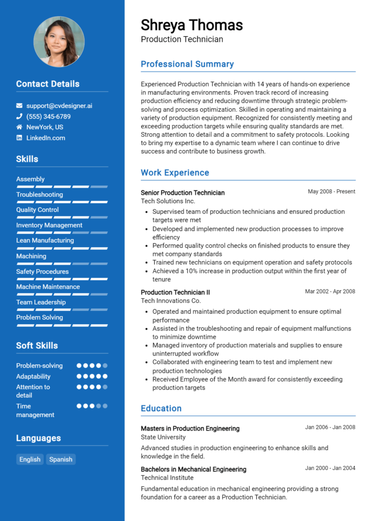 Production Technician Resume Example for 2024: Tips to Stand Out ...