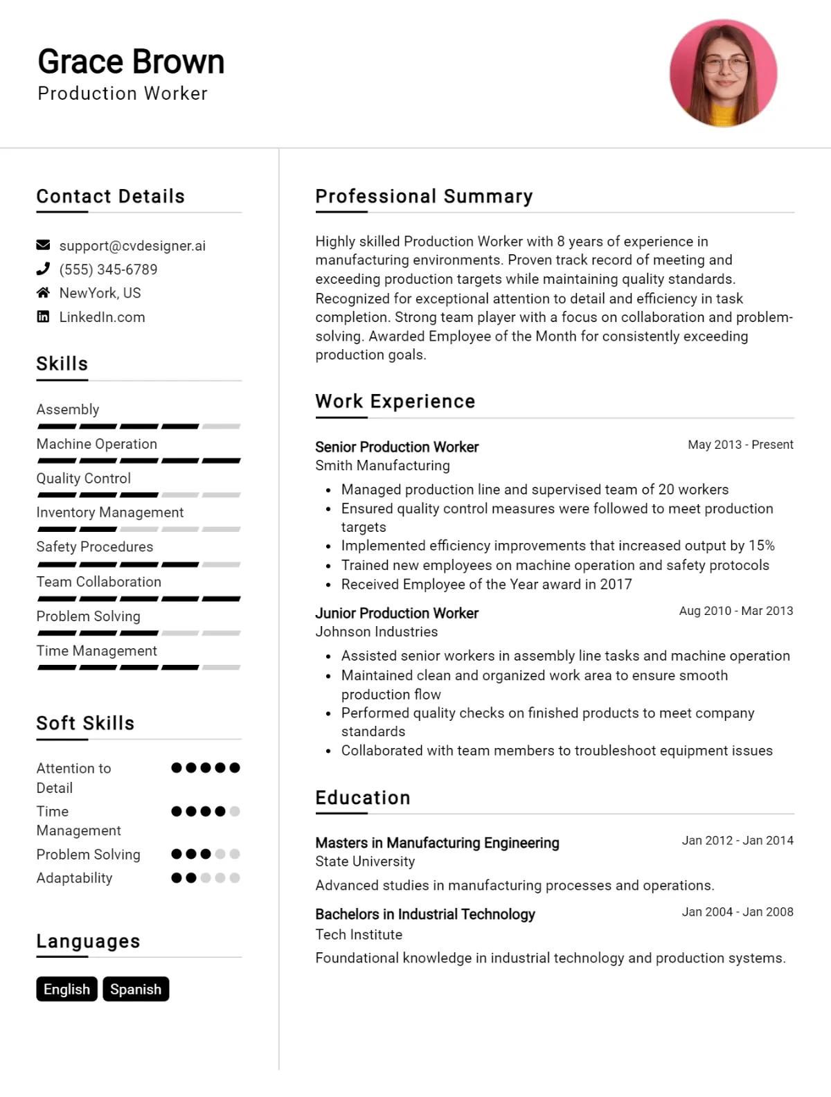 Production Worker CV Example