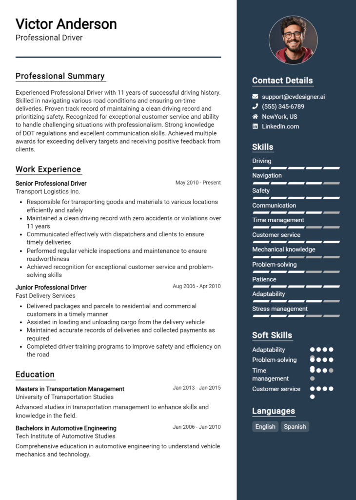 Professional Driver Resume Example