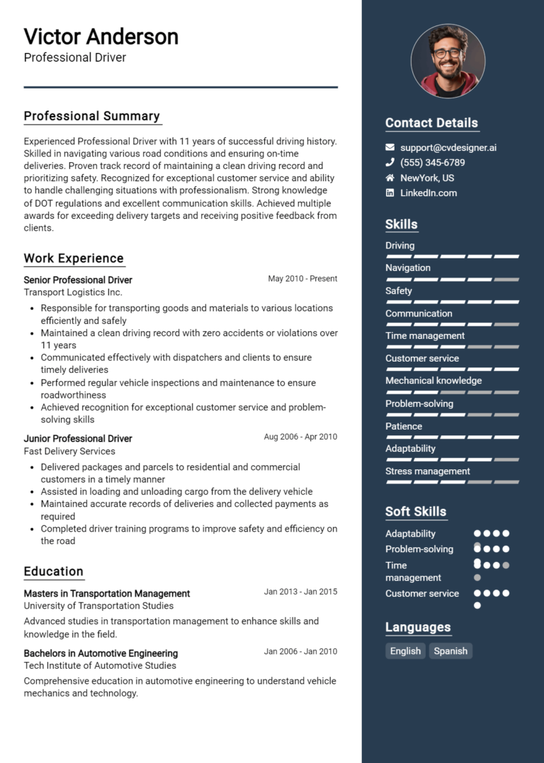 16 Professional Driver Resume Examples for 2025: Best Formatting Tips