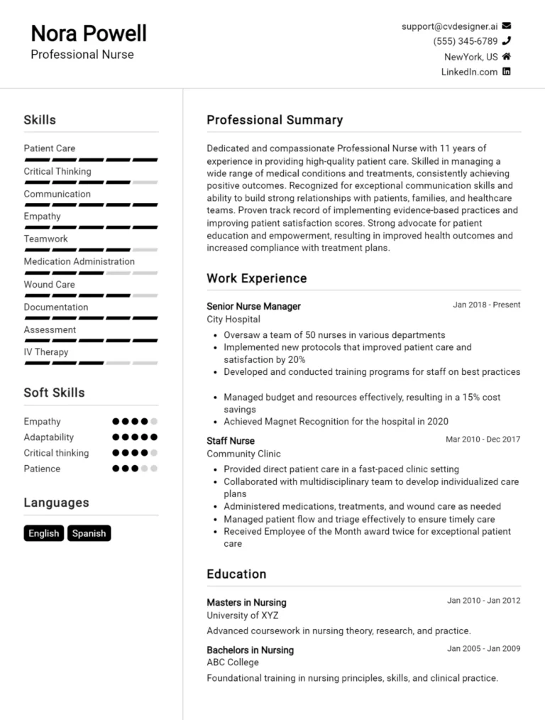 26 Professional Nurse CV Examples For 2025: Free Professional Templates