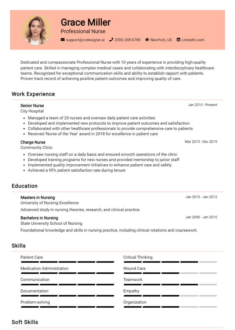 Professional Nurse Resume Example for 2025: Effective CV Writing Tips
