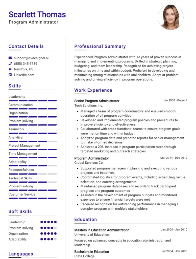 Program Administrator CV Example