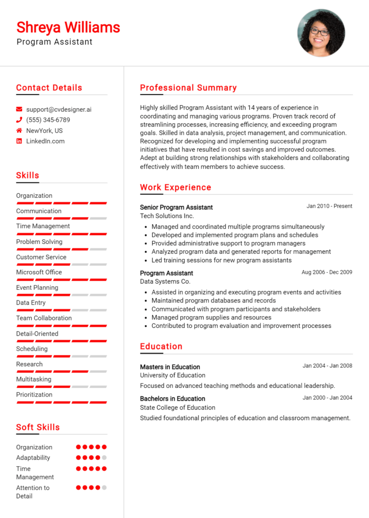 Program Assistant Resume Example