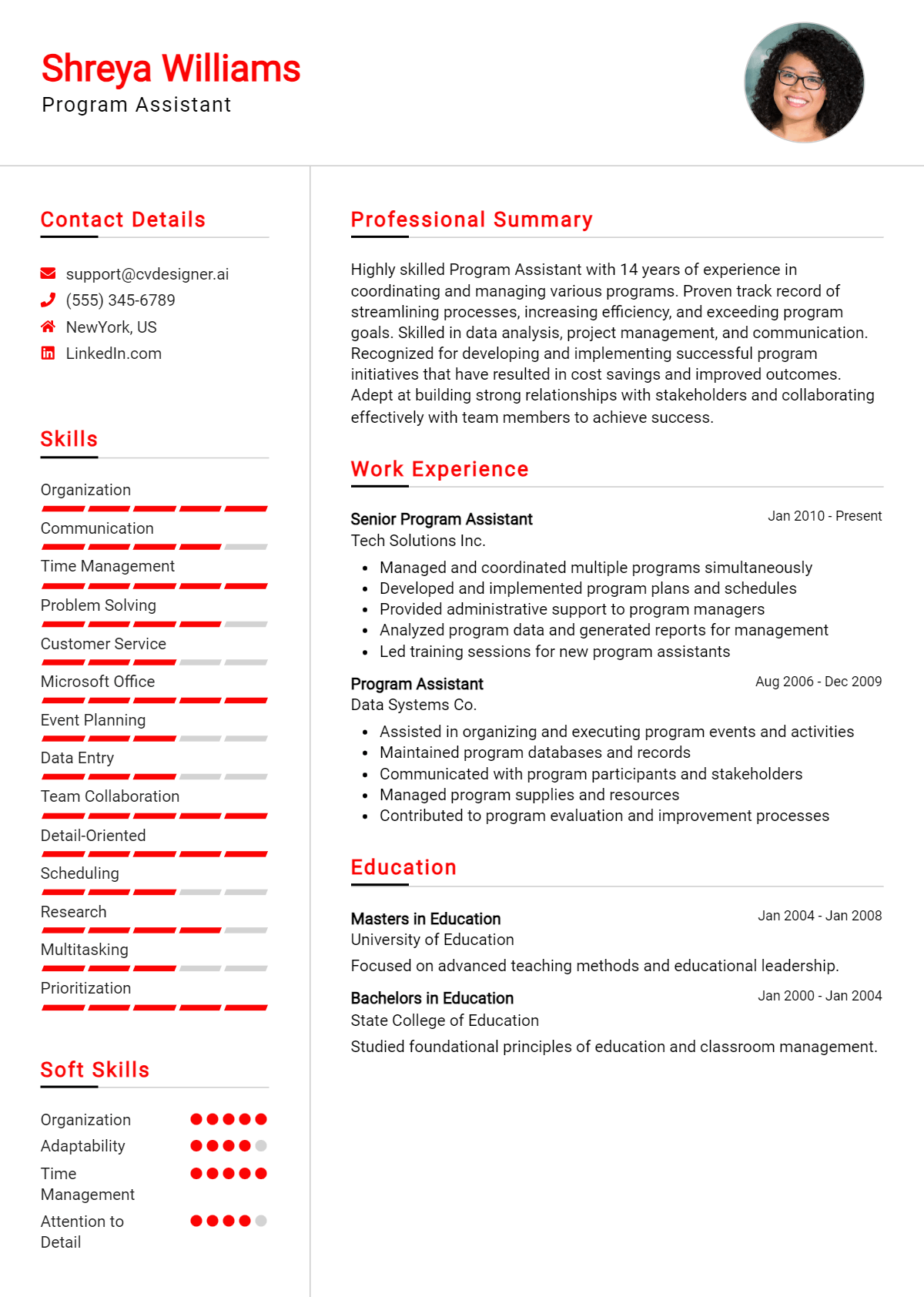 Program Assistant Resume Example