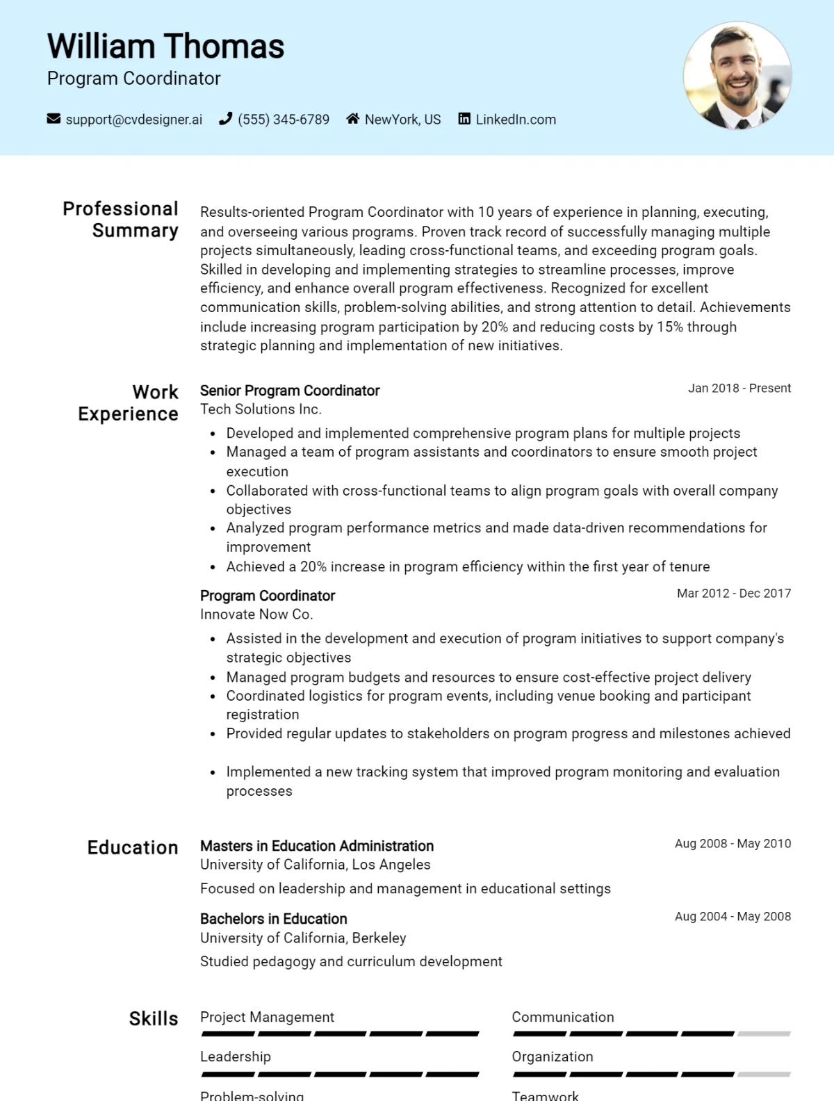 Program Coordinator CV Example
