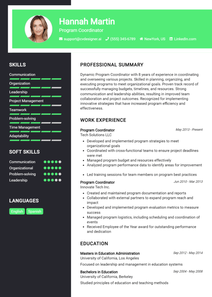 Program Coordinator Resume Example