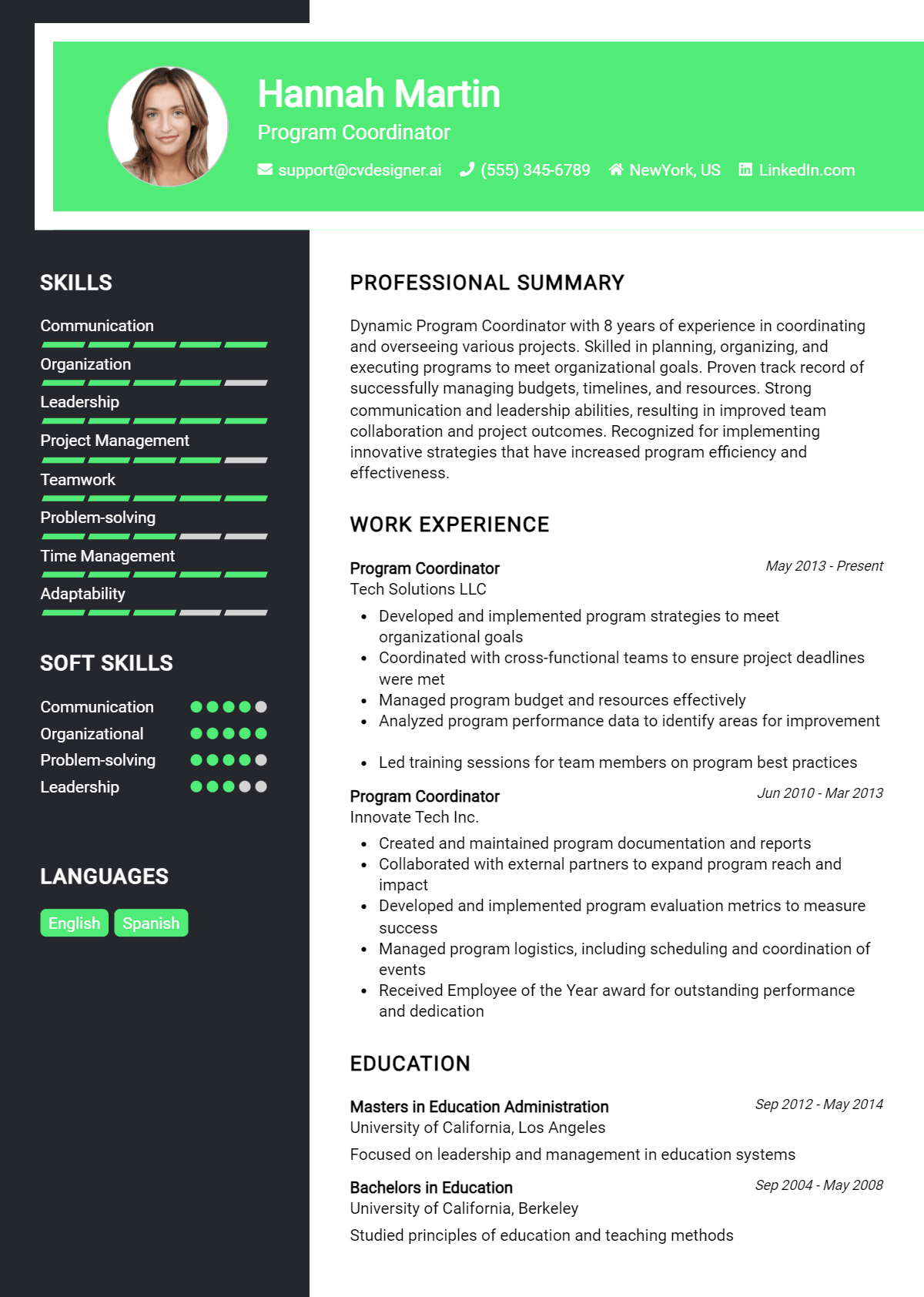Program Coordinator Resume Example