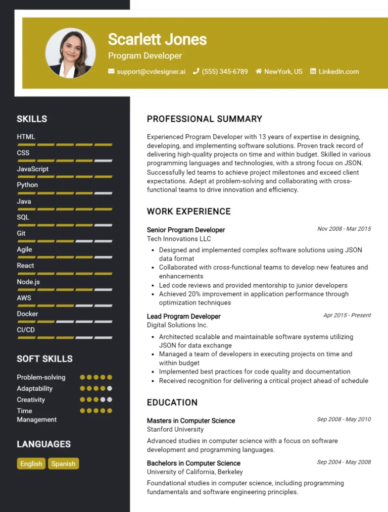 Program Developer CV Example For 2025: Ultimate Guide