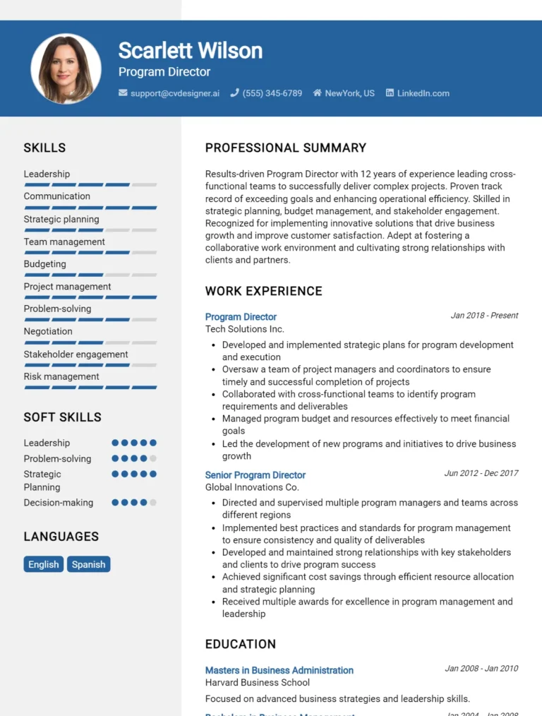 Program Director CV Example For 2025: Ultimate Guide