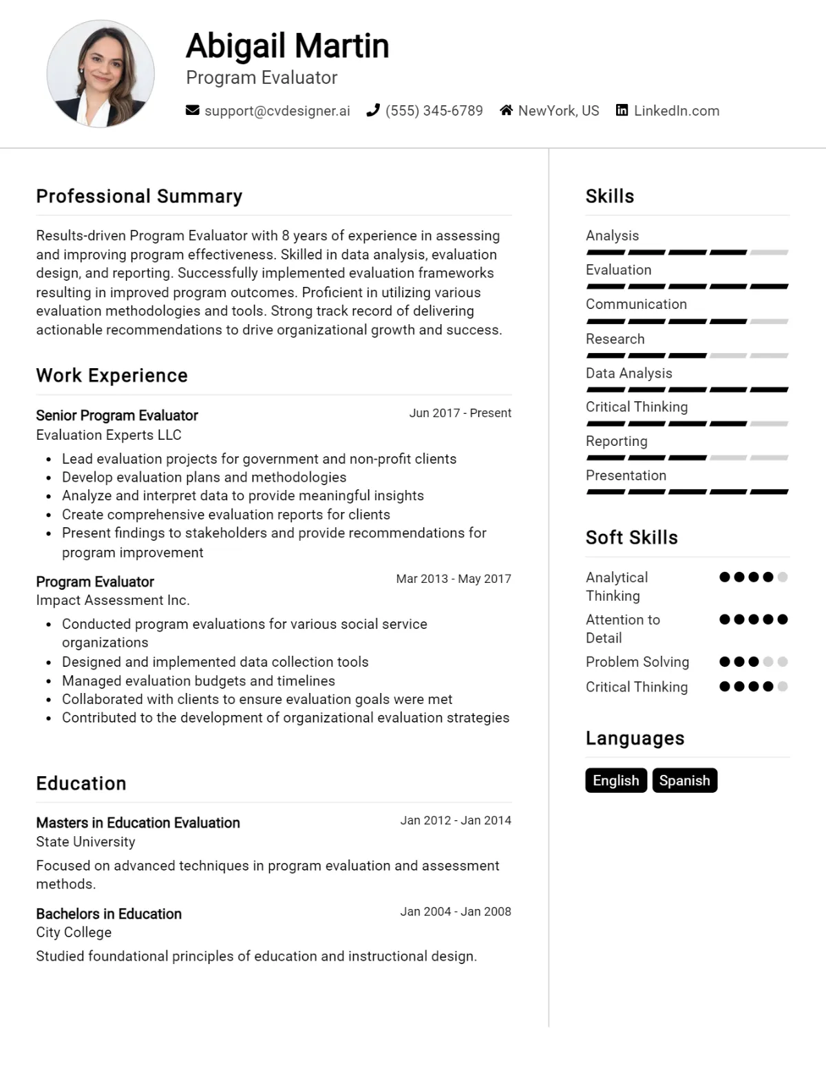 Program Evaluator CV Example