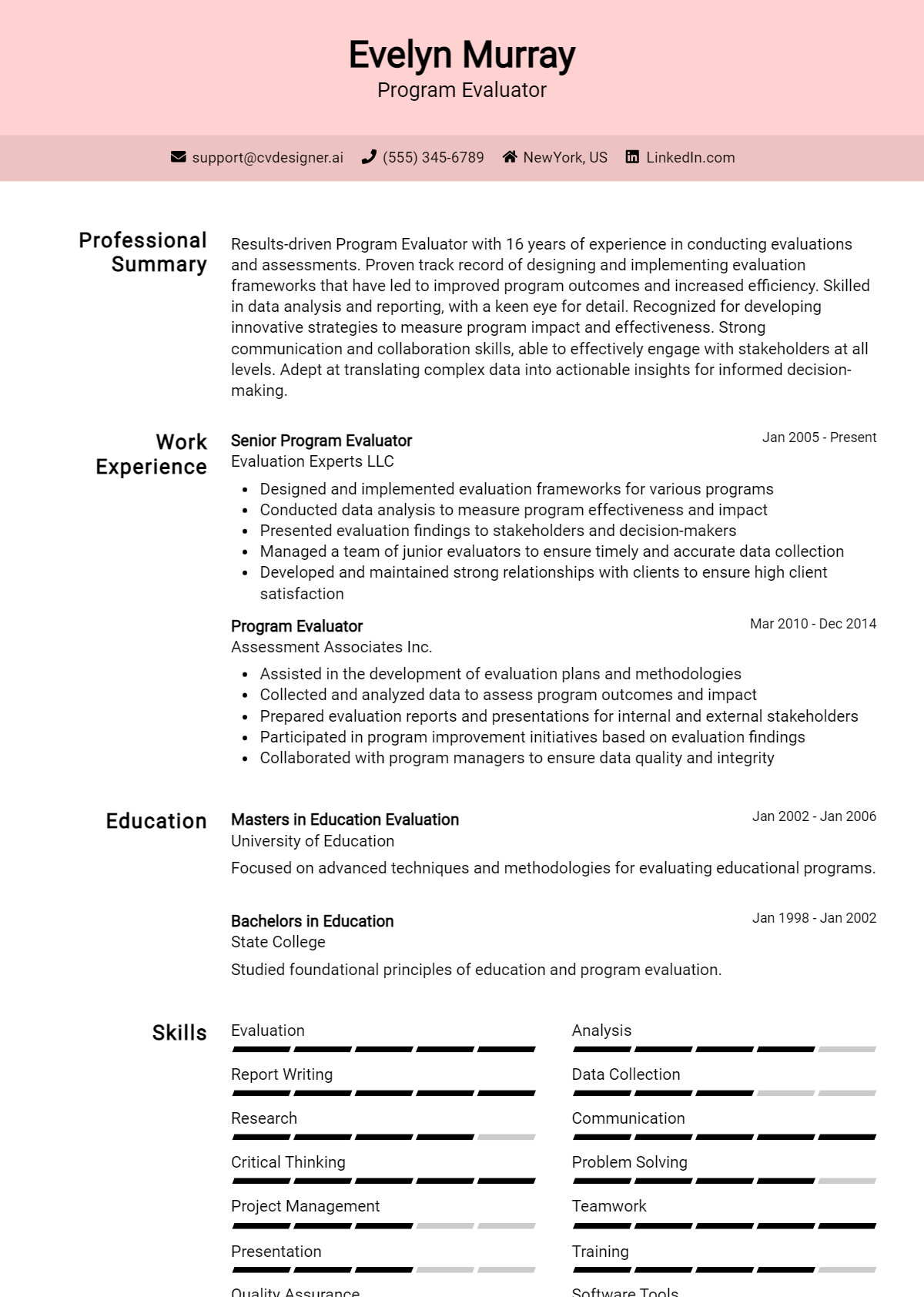 Program Evaluator Resume Example